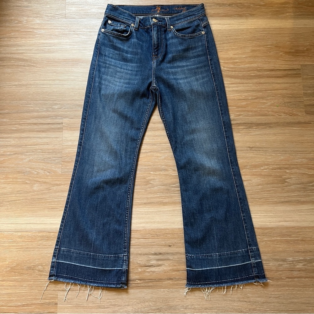 7 For All Mankind Cropped Ali Jeans Dark Wash Frayed Hem Size 26 seven